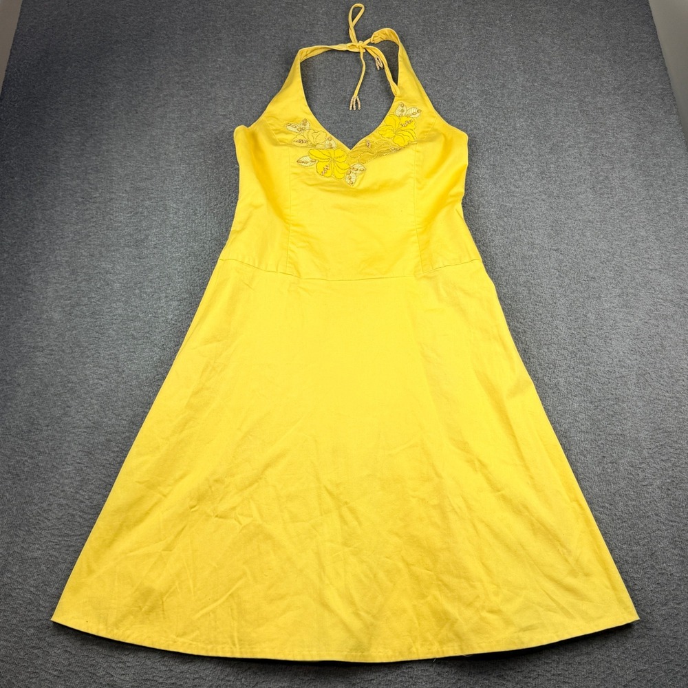 Spenser Jeremy Yellow Halter Women's Size 8 Midi Dress Floral Beaded Embroidery